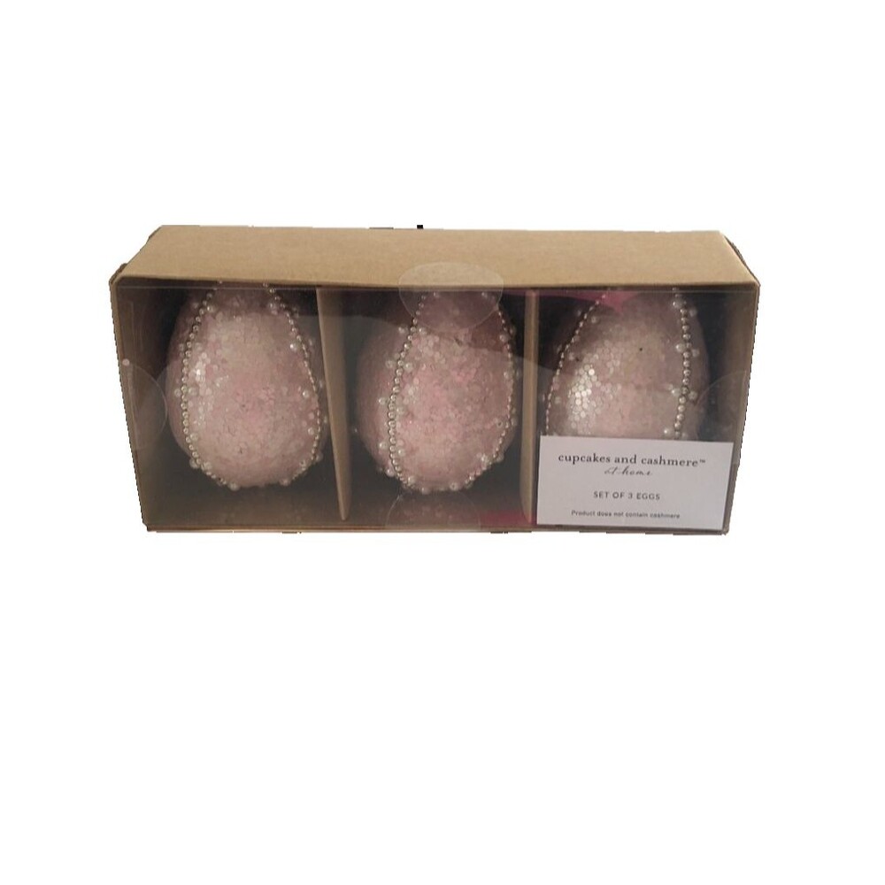 Cupcakes & Cashmere Easter Eggs Beaded Sequin Pink Spring Decor Set of 3